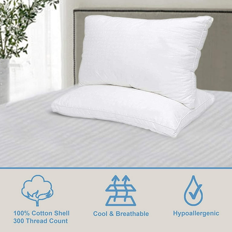 Noble Linens Cooling Luxury Gel Fiber Pillows with 100% Cotton Cover (Set  of 2), Queen, White