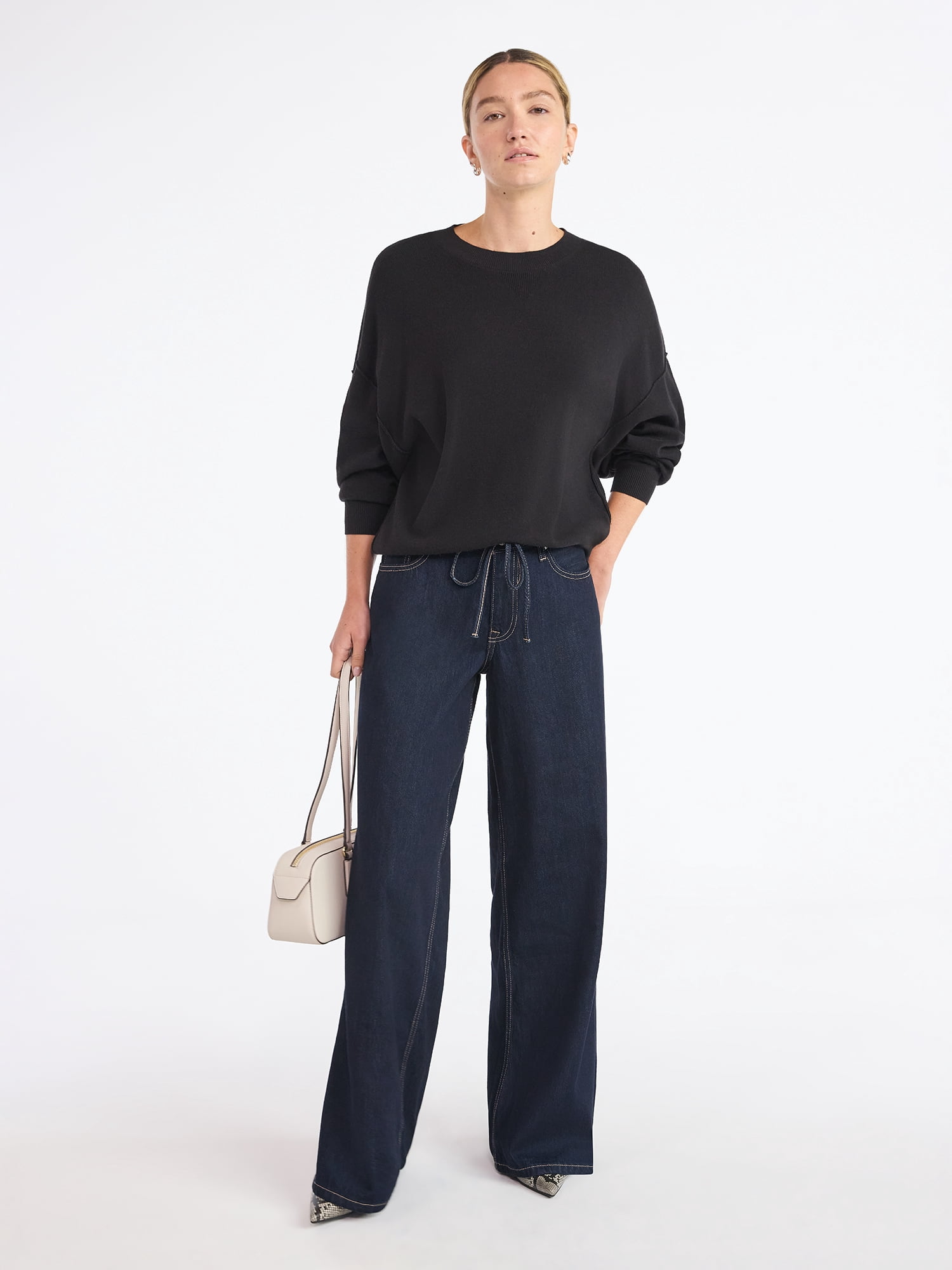 Scoop Women's and Women's Plus Oversized Crewneck Sweater, Lightweight, Sizes XS-4X