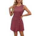 thumbnail image 2 of Uscallm Women's Casual Mini Knit Dress Solid Round Neck Sleeveless Button Down Lightweight Summer Holiday Party Beach Dresses, Wine S, 2 of 5