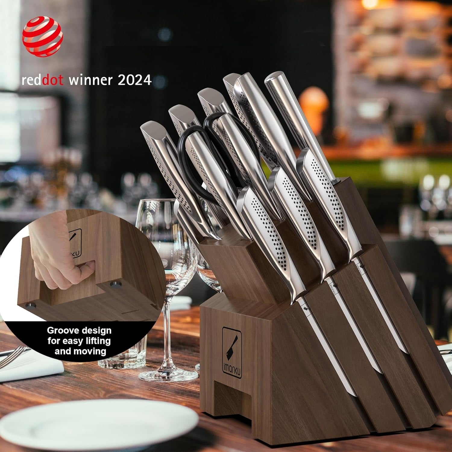 imarku Knife Set, 16PCS High Carbon Stainless Steel Kitchen Knife Set with Block Ultra Sharp Knife Block Set, Japanese Knife Set with Dotted Non-slip Ergonomic Handle, Best gifts,Fathers Day Gifts