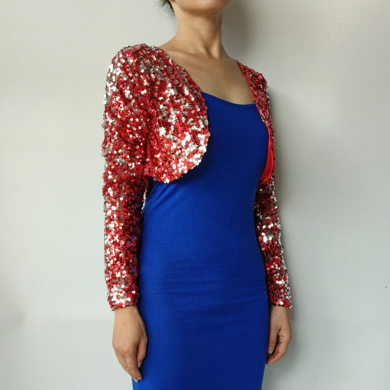 Sequin Bolero Jackets Shrugs for Sleeveless Evening Cocktail Party Dresses Red