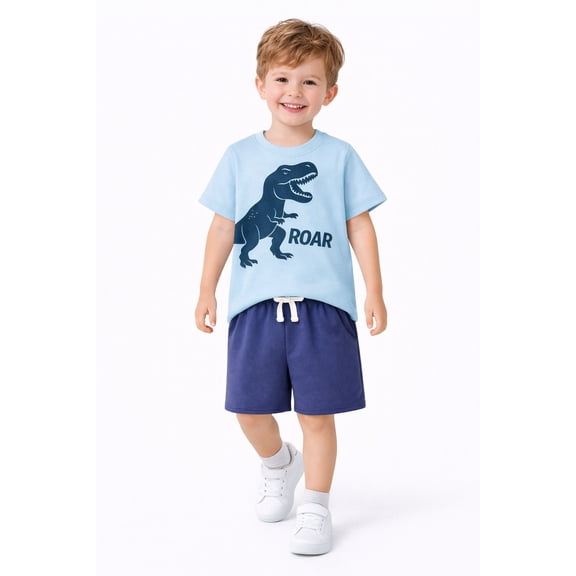 HILEELANG 2-7T Toddler/Little Boys Dino ROAR Graphic 100% Cotton 2-Piece Outfit Set Size 4T