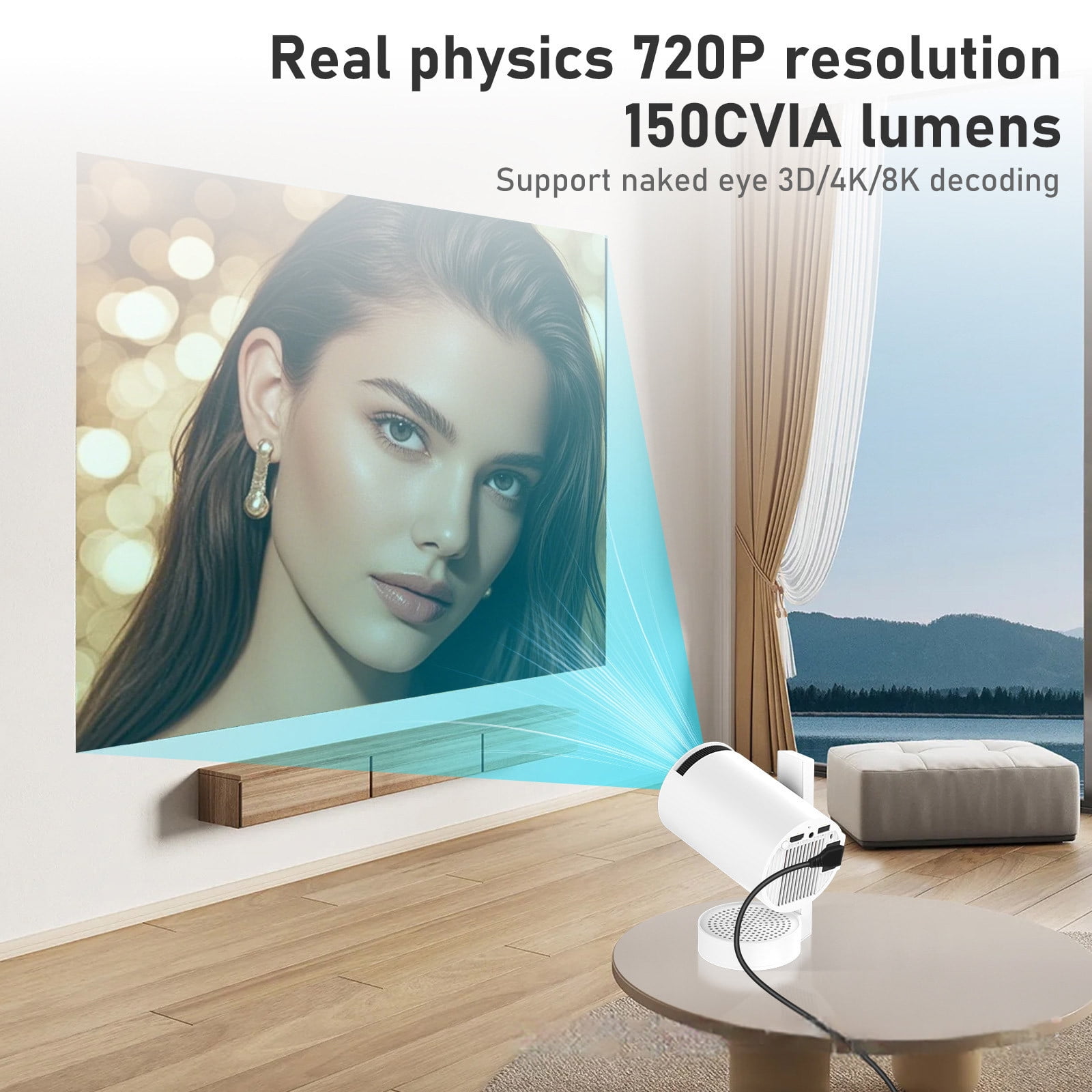 COM1950s Portable Projector 4K with Telescopic Stand,Android 13 Smart Mini Projector,Built-In 5G Wifi Bluetooth Speaker,Home Theater Movie Projector for Indoor Outdoor Use