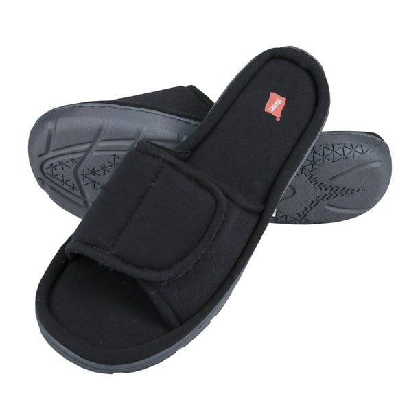 Hanes Hanes Mens Velcro Open Toe Slide Slipper with Indoor/Outdoor