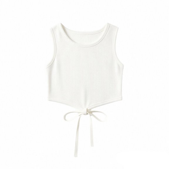 CPNG Children's Girls' Irregular Cut Vest Summer New Soft Thin Sleeveless Round Neck Solid Color Stylish Belly Tied Crop Tank Top