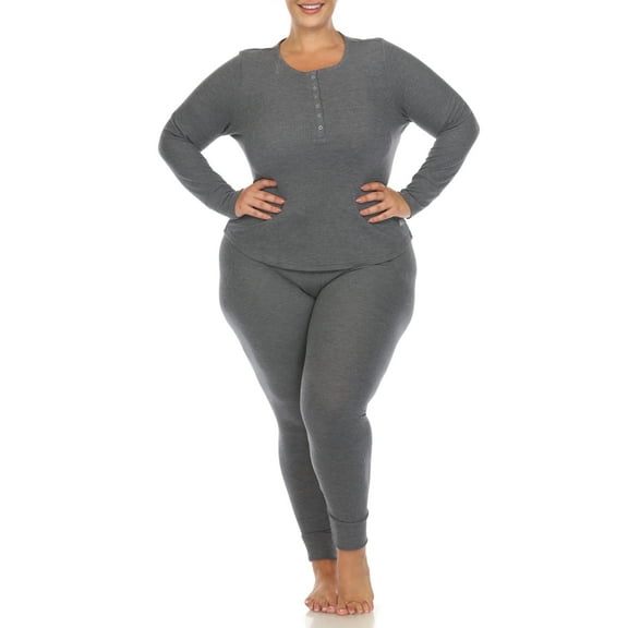 White Mark Women's Plus Size Waffle Pajama Set