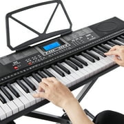 Mustar 61 Lighted Keys Electronic Keyboard Piano Set with USB MIDI, Headphones, Microphone, Sustain Pedal, Stand for Beginner
