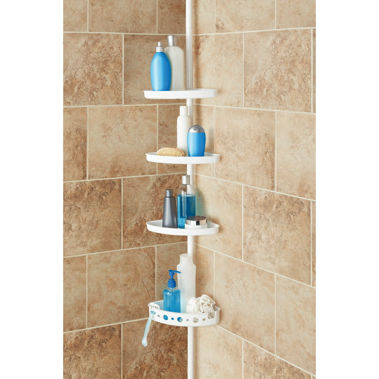 Mainstays Adjustable Tension Shower Pole Caddy with 3 Shelves - White - 1 Each