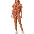 thumbnail image 2 of Conjuntos de Mujeres de 2 Piezas, Camisa de Botones Floral y Pantalones Cortos, Ropa Casual de Playa Tropical para Vacaciones 2026 M Rojo Oscuro, 2 of 6