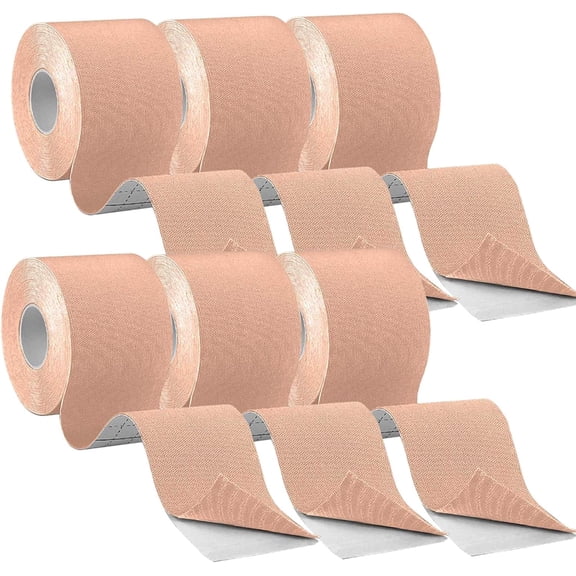 6 Rolls Kinesiology Tape Roll Waterproof Athletic Tape Uncut 2" Beige Knee Tape for Jumpers Long Elastic Adhesive Tape Knees and Shoulder Therapeutic