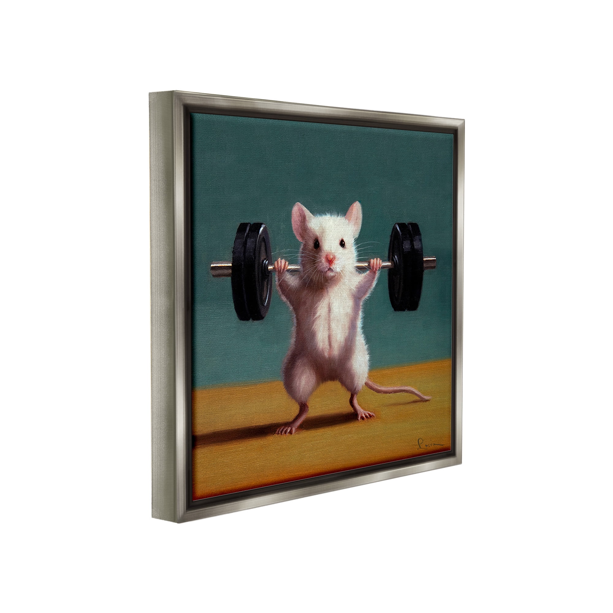 Stupell Industries Weight Lifting Mouse Animals & Insects Painting Gray Floater Framed Canvas Art Print Wall Art, 18 x 18