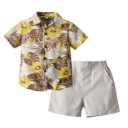 

Summer Savings! Stamzod Vintage Kids Baby Boy Outfit Set Short Sleeved Print Lapel Shirt Shorts Beach Style 2 Piece Children Lounge Set 6M-6Y