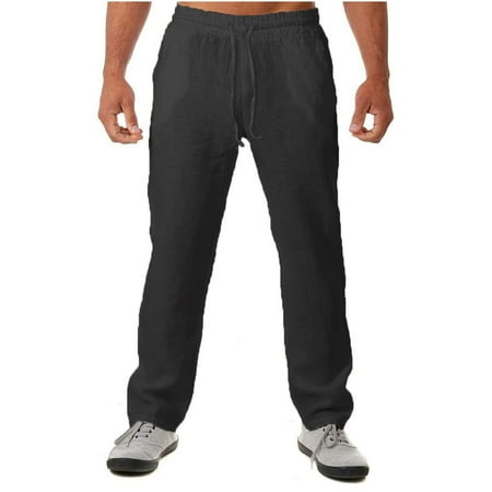 

Men s Cotton Linen Pants Elastic Waist Lightweight Casual Pants Slim Fit Yoga Pants Drawstring Beach Trousers with Pockets