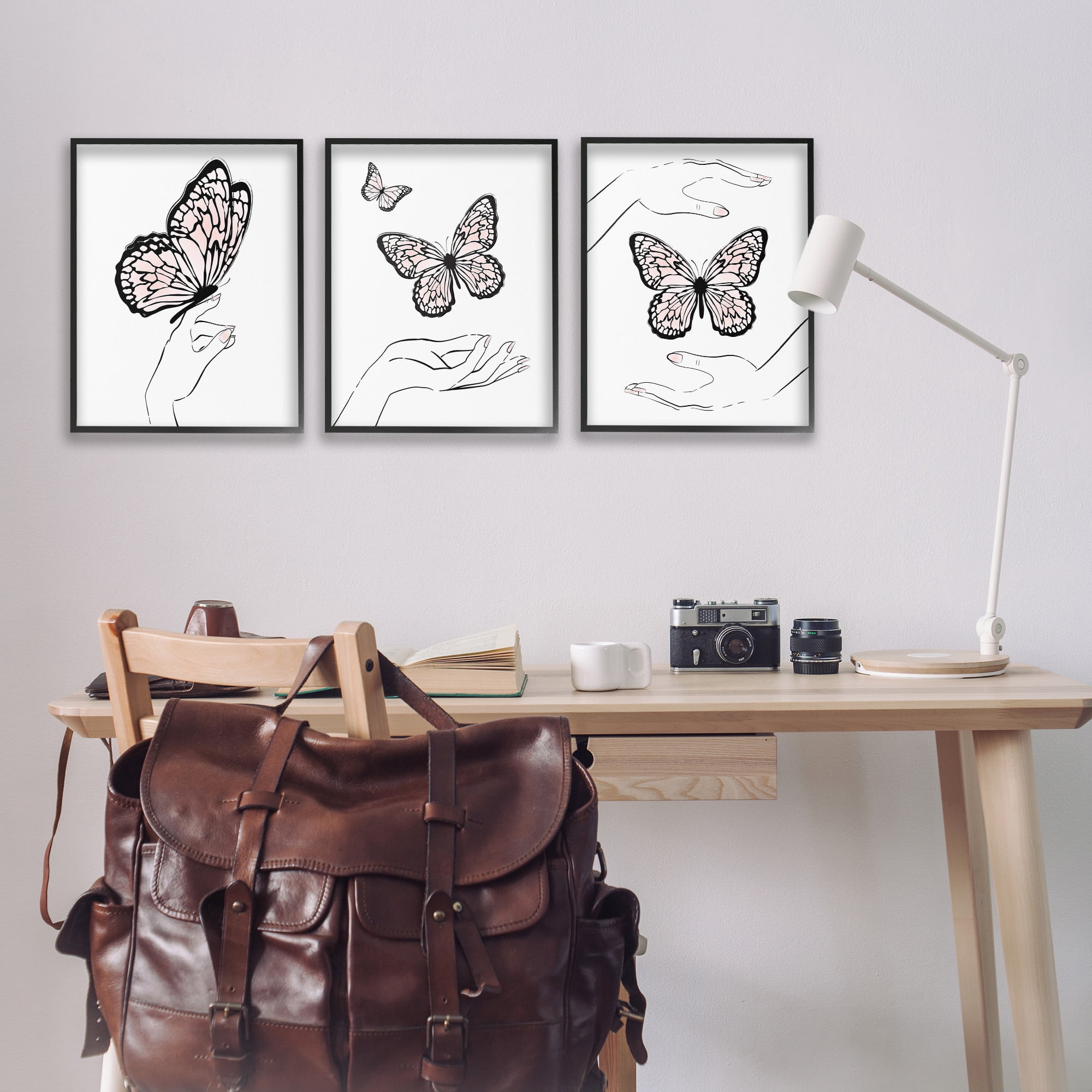 Stupell Industries Hands with Butterflies Animals & Insects Painting Black Framed Art Print Wall Art, 16 x 20, Set of 3