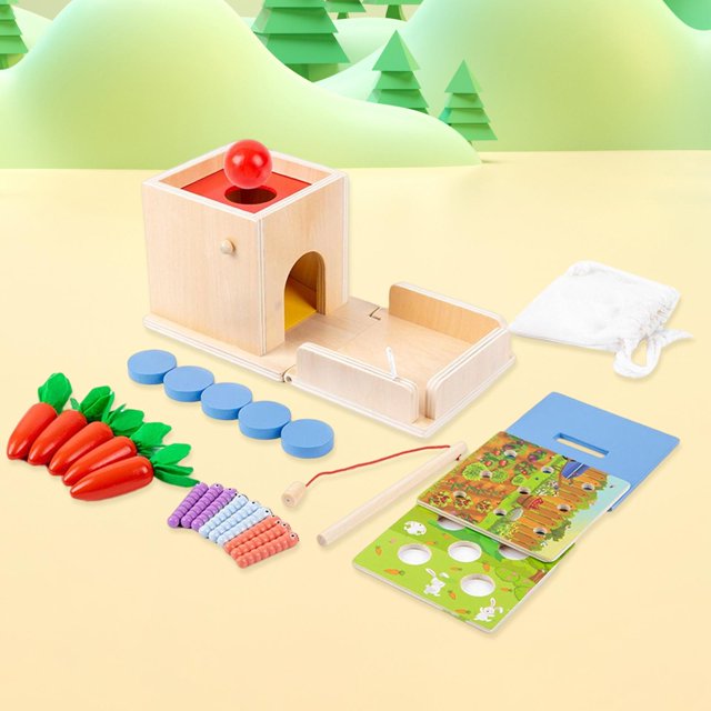Caja de permanencia de s de Material Montessori, bandeja de juguete de madera y bola, juego de clasificación de zanahorias, caja de monedas, Baoblaze Caso de permanencia de objetos