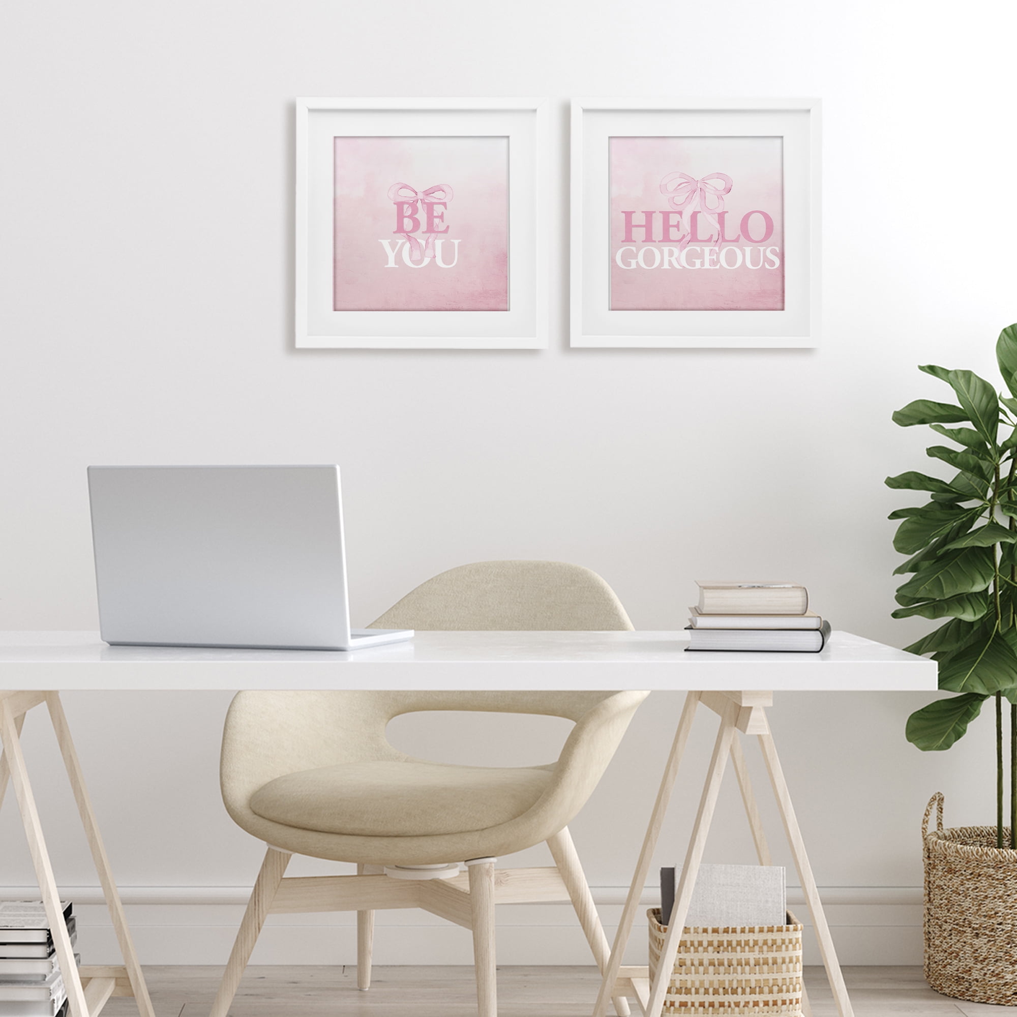 Pink Feminine Empowerments 2 Piece White Framed Print Under Glass Set, design by Kim Allen