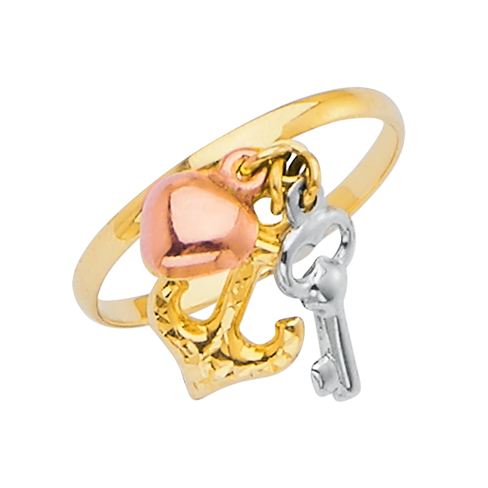 FB Jewels 14K Yellow White and Rose Three Color Gold Initial Letter RingE Size 7.5