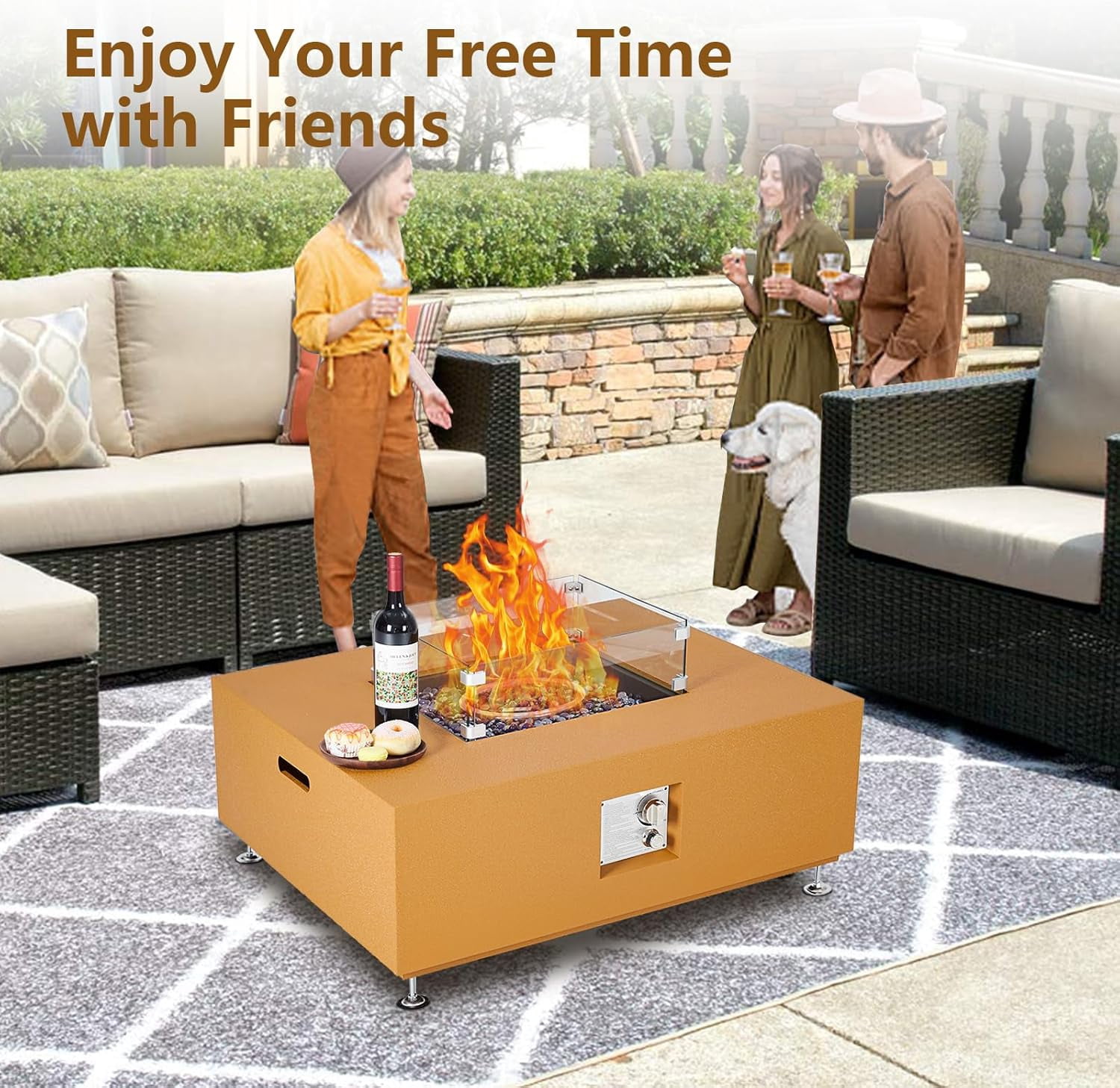 36" Propane Fire Pit Table，50000BTU Fire Table with Wind Guard, 11LBs Glass Beads & Rain Cover, Sturdy Steel Anti-rust Finish & CSA Safety Certified Outdoor Firepit for Patio Yard Garden(Orange)