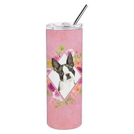 

20 oz Boston Terrier Pink Flowers Double Walled Stainless Steel Skinny Tumbler