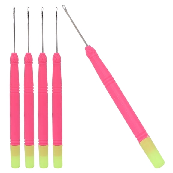 Rupoun Plastic Hair Extension Crochet Hook Tool, 5.8" Pulling Hook Needle for Braiding Hair, Rose Red Handle and Green Tail, 5 Pack