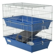 2-Tier Guinea Pig Cage, Ferret Cage, Chinchilla Cage, Small Animal Cage Indoor with Dish and Bottle, 2 Doors, Deep Bottoms, Ramp, 28", Blue