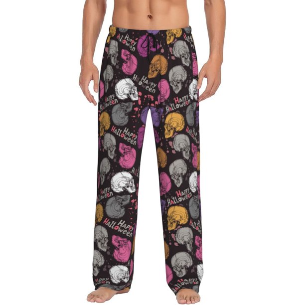 Balery Halloween Skeleton Pantalones de pijama para hombre, pijama ultraligero, pantalón de descanso-Large