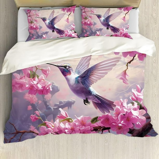 Colibríes Ropa de Cama Juegos Rey Funda Nórdica Juego Suave Colcha Dormitorio Edredón