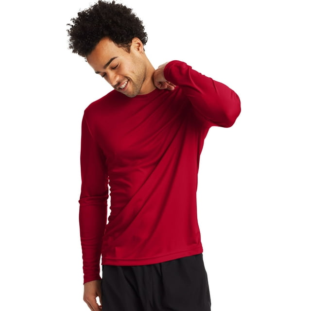 Hanes Mens Sport FreshIQ Cool DRI Long Sleeve Tee 2-Pack, 3XL, Deep Red