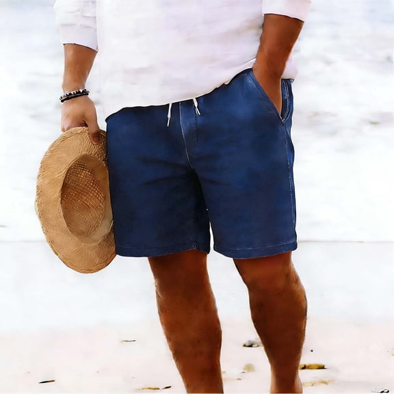 Yaoyar Mens Elastic Waist Straight Jean Shorts Casual Distressed Denim Shorts Vintage Short Pants with Pockets