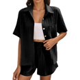 thumbnail image 4 of Womens Short Sets 2 Piece Outfits Sets Button Down Shirt Casual Loose Shorts Spring Clothes Women Outfits Sets, 4 of 7