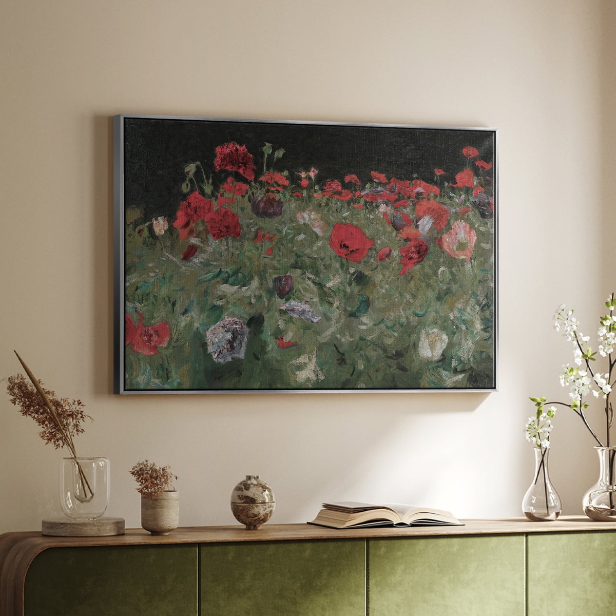 Vintage Botanical Print-XCV By Wexford Home Framed in Silver Wood Gallery Wrapped Canvas 27 in. x 41 in.