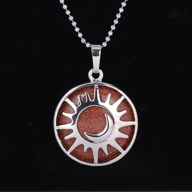 Pendant Flat Bead Natural Stone Crystal Quartz Silver Color Necklace Women Men