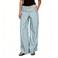 thumbnail image 2 of Women's Striped Wide Leg Pants Tie Waist Casual Flowy Trousers Summer Streetwear Beach Vacation Wear Sky Blue M, 2 of 7
