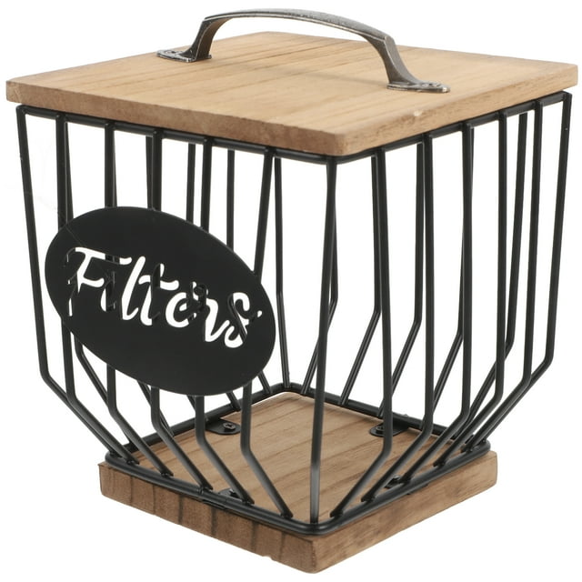 Portafiltros de café de madera con tapa de madera, organizador de cápsulas de café para encimera de cocina, decoración de estación de café, cesta de almacenamiento de café para café molido y filtros