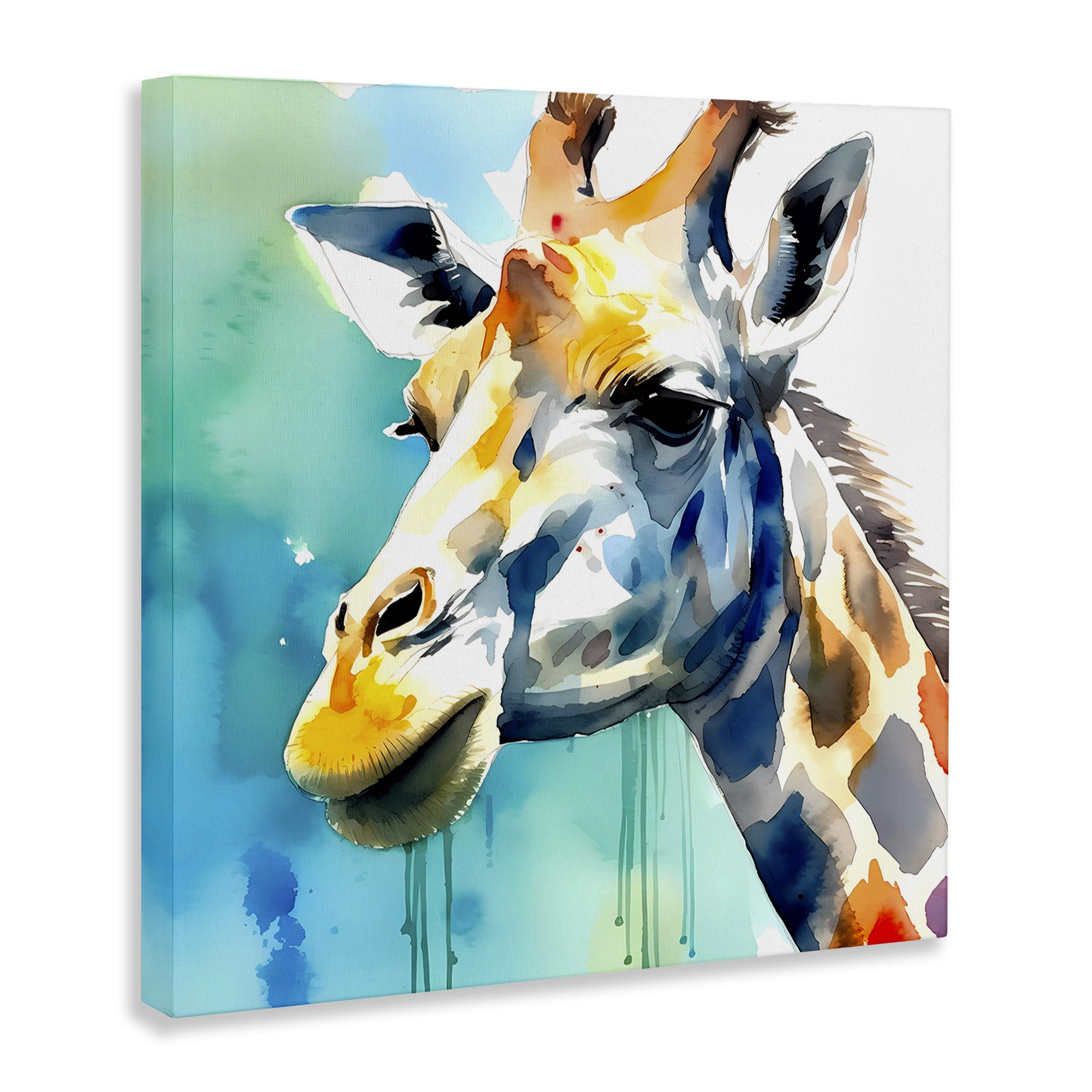 Stupell Industries Giraffe with Blue Splash Animals & Insects Painting Gallery Wrapped Canvas Art Print Wall Art, 17 x 17