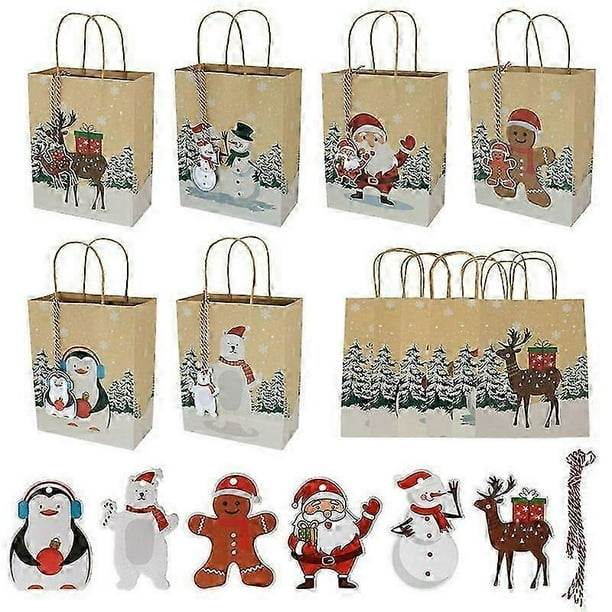 Christmas Gift Bags, 24pcs Kraft Christmas Gift Bags, Christmas Gift Bags for Christmas Candy Gifts