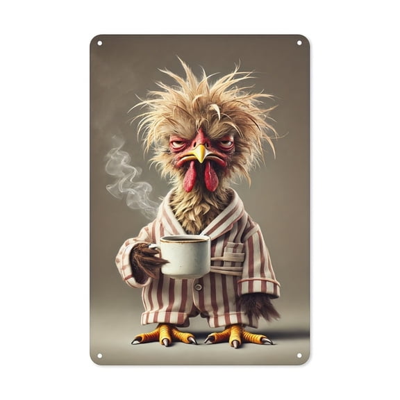 HELLOYOUNG Vintage Rooster Drinking Coffee Metal Wall Decor, Rustic Farmhouse Sign - Kitchen/Cafe/Bar Decor