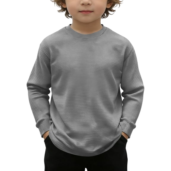 Abcomgle Boys Long Sleeve T Shirts Size 7-8 Trendy Waffle Crewneck Shirts for Kids Boys Spring Basic Top for Boys Cotton Boys Tunic Tops,Light Gray,9-10Years