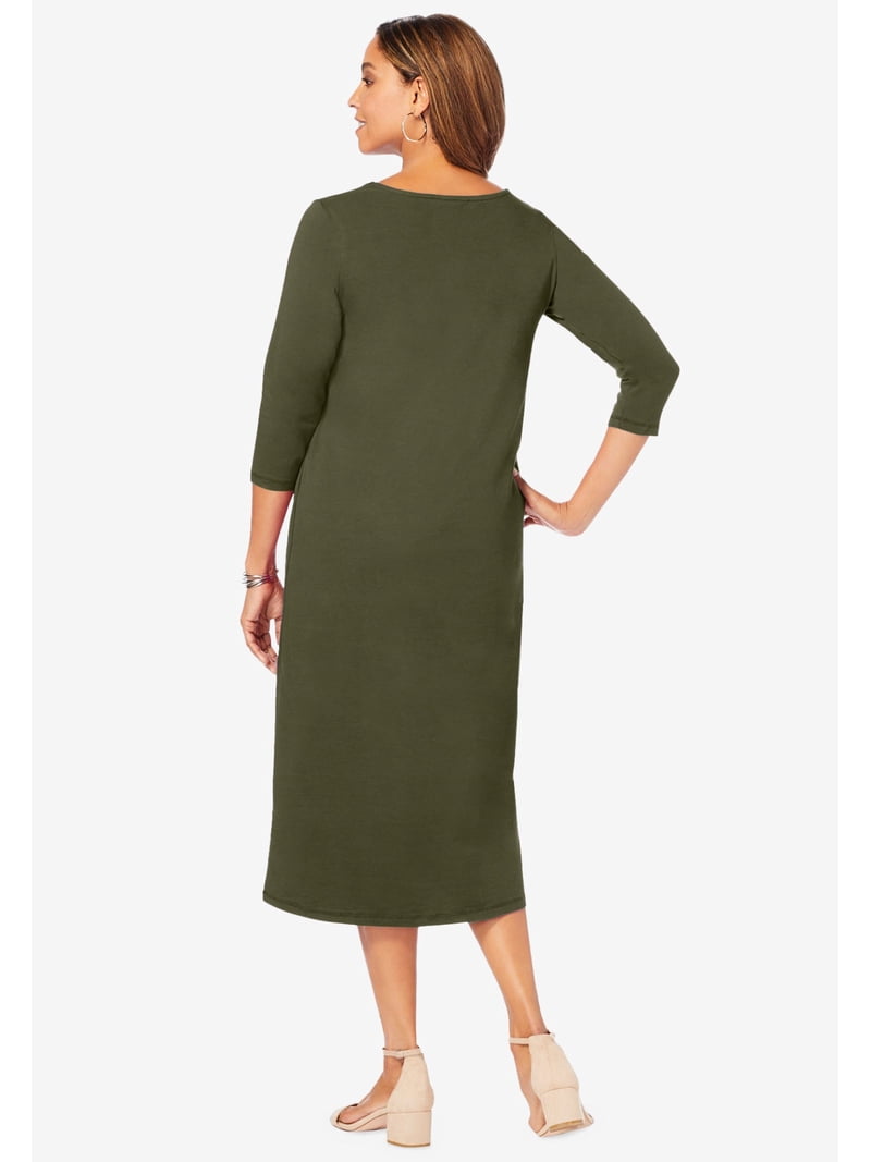 jessica london plus size women's stretch cotton t-shirt dress Jessica London Stretch Knit Three-Quarter Sleeve T-Shirt Dress