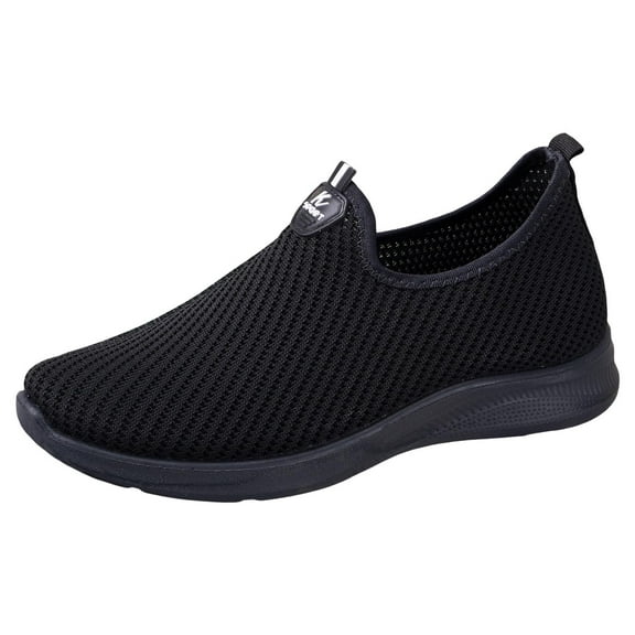 Caqnni Mens Slip on Walking Shoes Non Slip Breathable Lightweight Athletic Tennis Running Shoes for Gym Travel Jogging (Black,44)