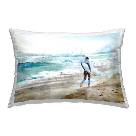 Stupell Industries Surfer on Shoreline Decorative Printed Throw Pillow, 14 x 20