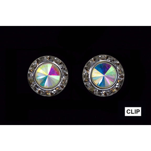#12535 11mm Rondel with Rivoli Button Earrings -AB Clip