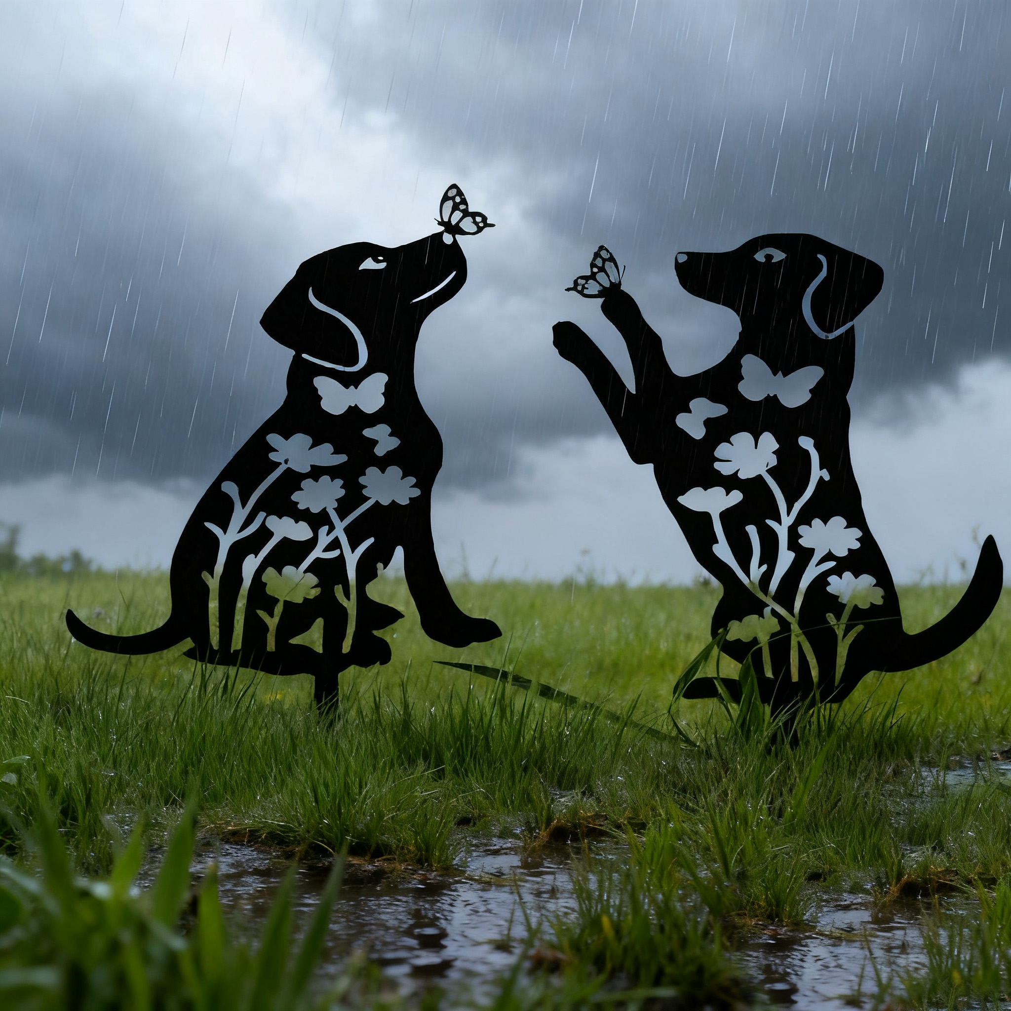 2 Pcs Dog Metal Decorative Garden Stakes Labrador Dog Gifts for Women/Men, Animal Silhouette Statues for Yard Art, Outside, Patio, Outdoor Decor, Garden Decorations, Lawn Ornaments