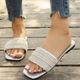 thumbnail image 2 of KIJBLAE Women's Beaded Open Toe Sandals Summer Pearl Decor Flat Beach Shoes Slip on Sandals Ladies Slides Flip Flops Silver 38, 2 of 6