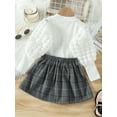 thumbnail image 4 of Wassery Little Girl 2 Piece Skirt Outfit Child Girls Puff Sleeve T-Shirts and Plaid A-Line Skirt Set 1T 2T 3T 4T 5T 6T Toddler Kids Girl Fall Clothes, 4 of 9