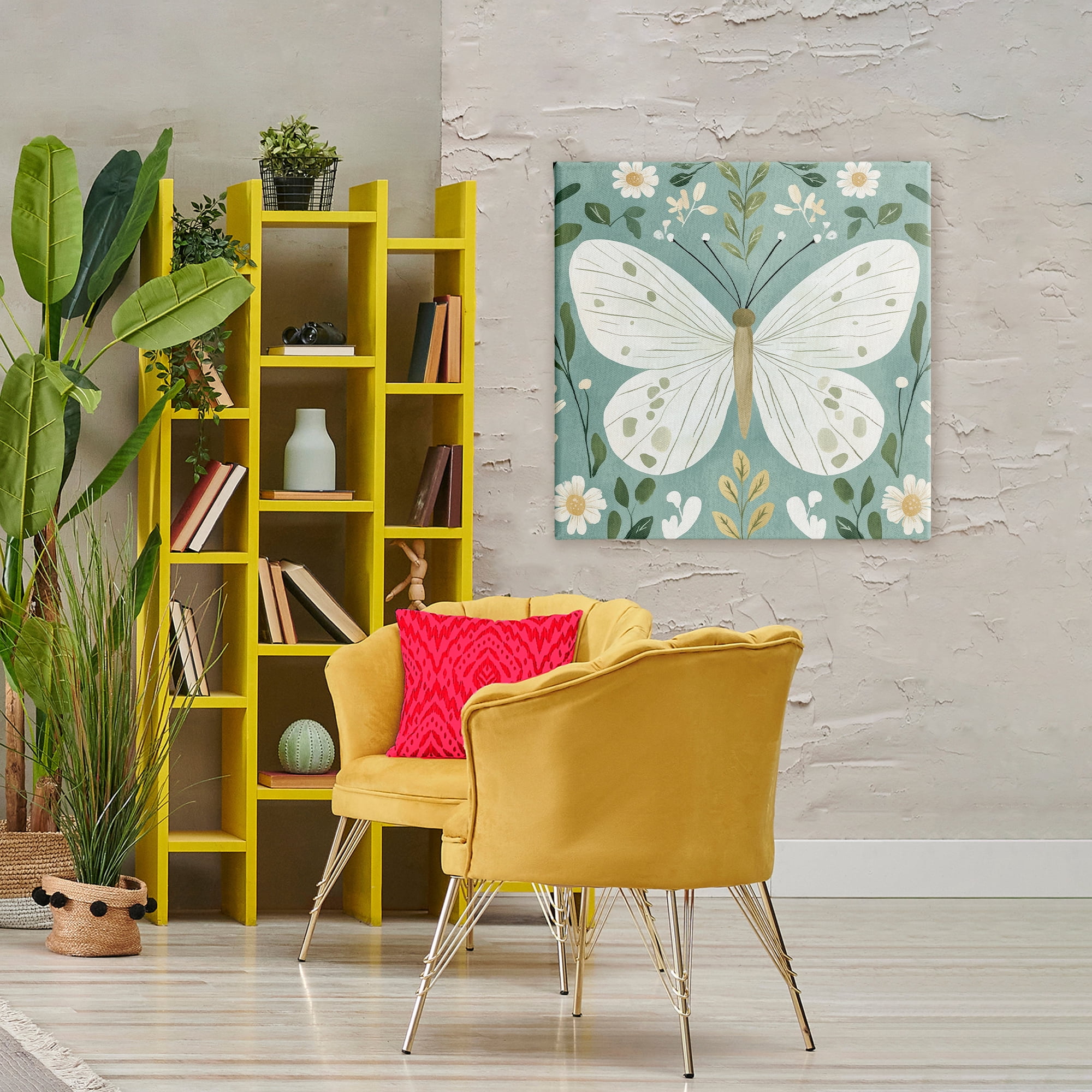 Stupell Industries Teal Butterfly Garden with Daisies Canvas Wall Art, design by Petal Prints Design