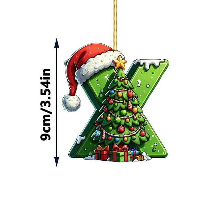 Adornos navideños, adornos navideños, regalos navideños, árbol de Navidad acrílico 2D, colgante de 26 letras, regalo decorativo, colgantes para fiestas navideñas familiares.
