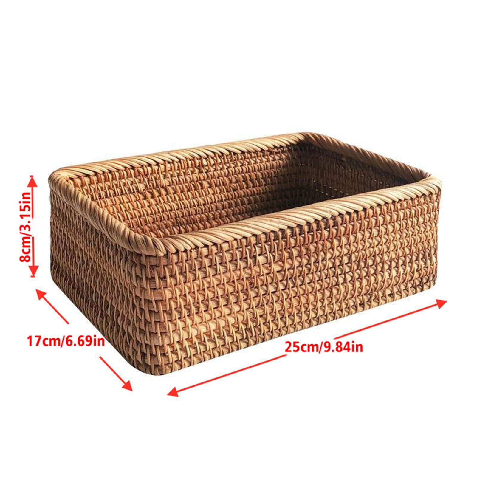 Handmade Rectangle Rattan Fruit Basket Box, Wicker Tray, Small Rectangle Basket, Rattan Bowl, Decorative Snacks Storage Bowl, Rattan Key Tray