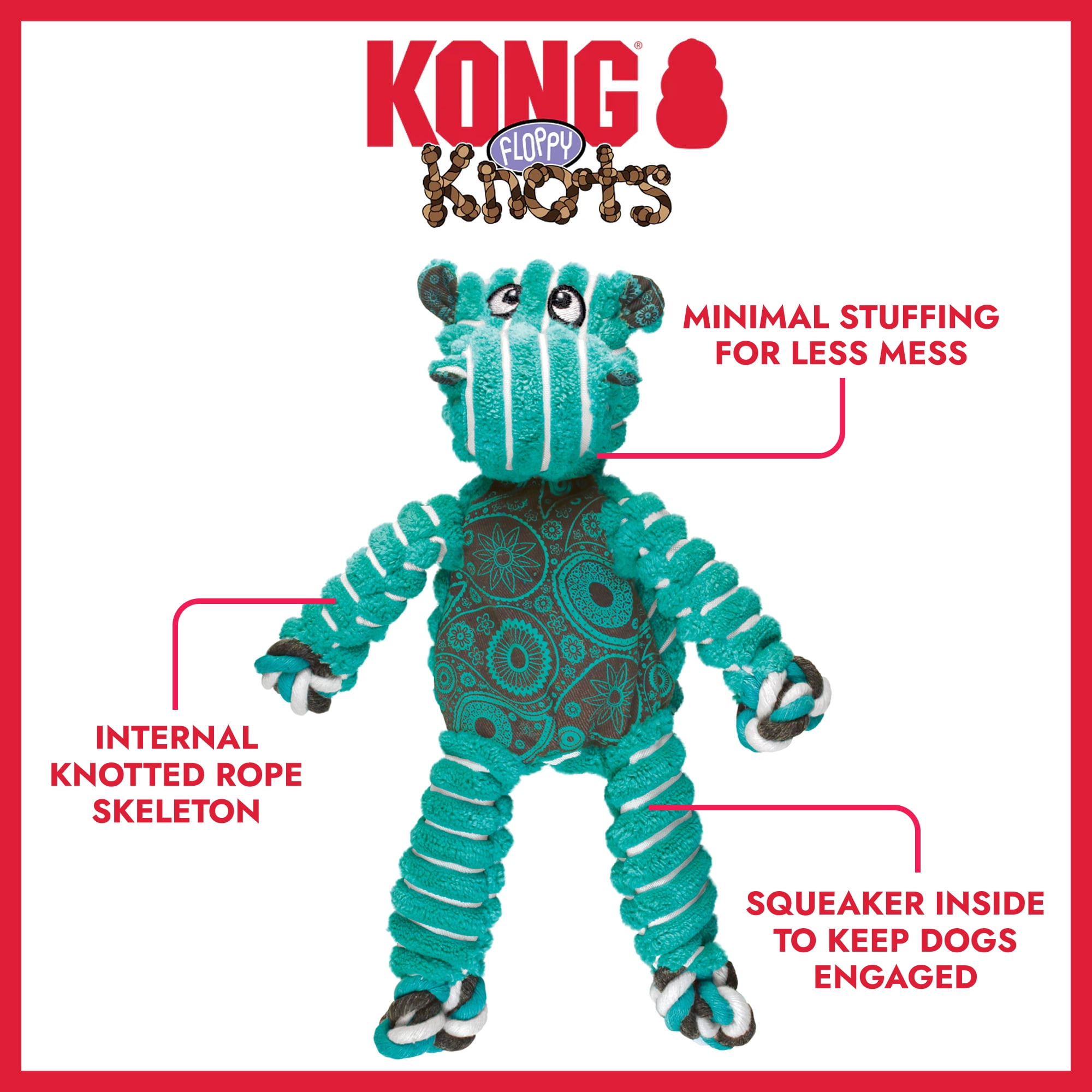 KONG® Floppy Knots Squeaker Dog Toy, Hippo, Small/Medium