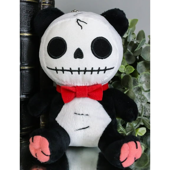 Ebros Furry Bones Skeleton Pandie Panda with Red Bow Tie Plush Toy Doll 6" Tall